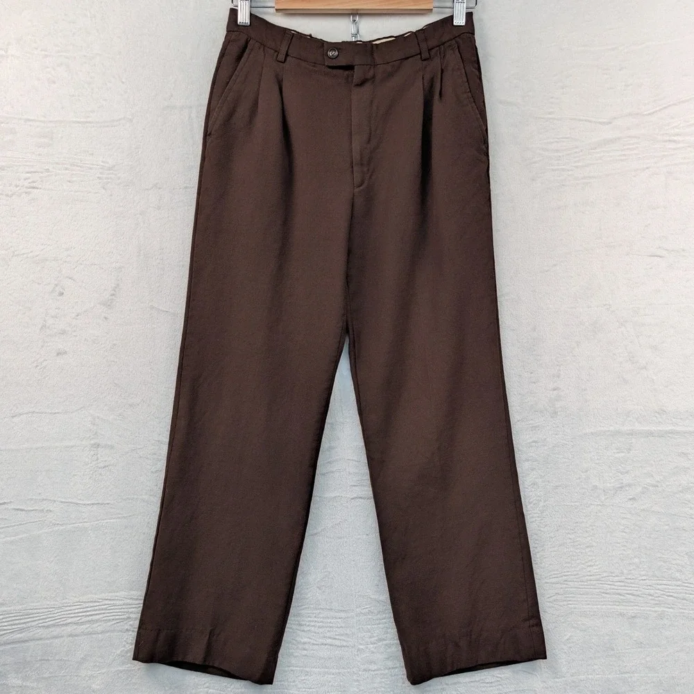 VTG Trousers Men's 30x28 Brown Dark Academia Talon Pleated Flare Old Money 70s